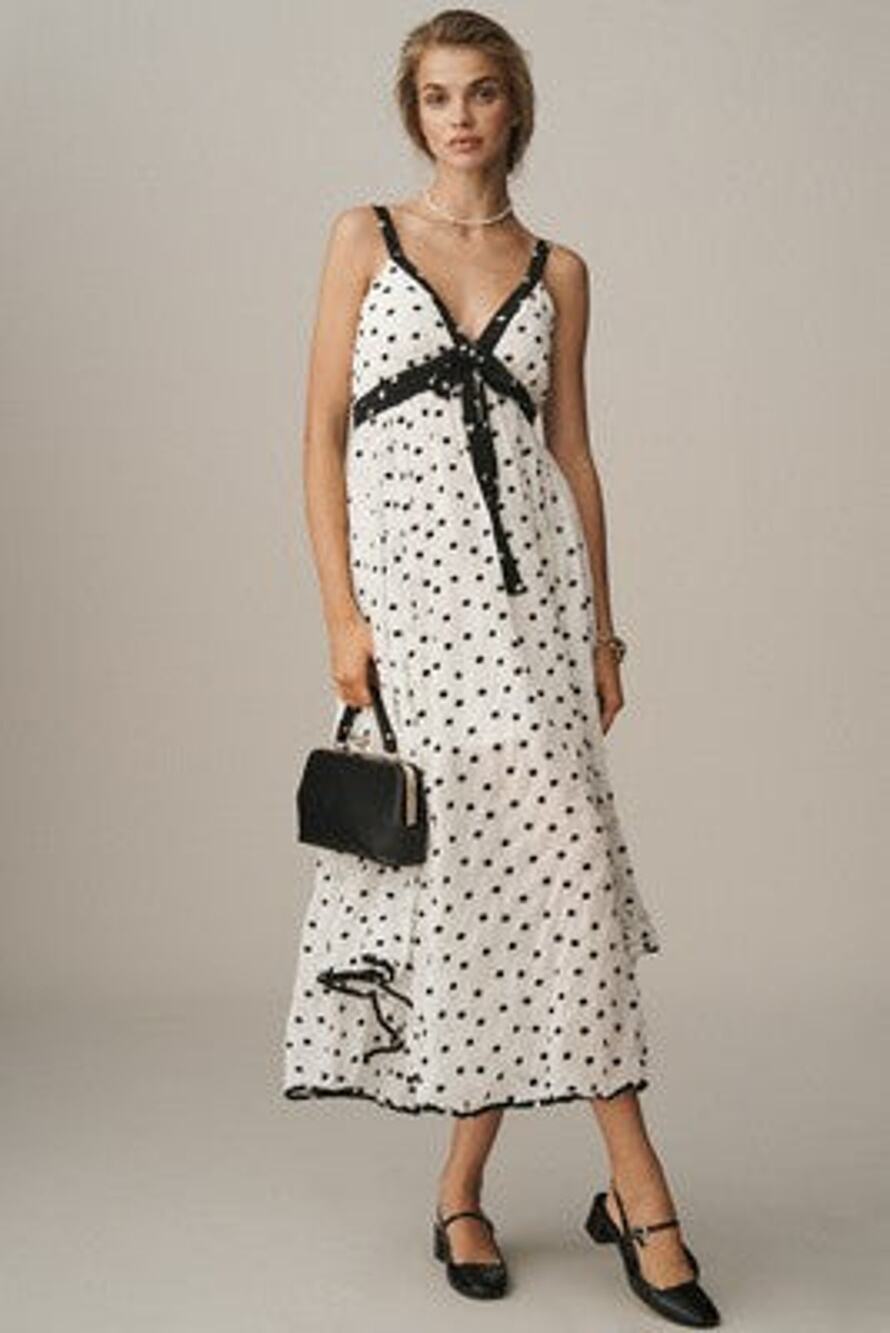 Maeve Sleeveless V-Neck Midi Slip Dress in Black & White - XS